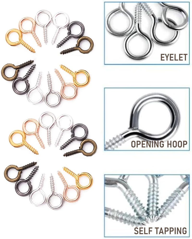 MSCFTFB 1400 Pieces Mini Screw Eye Hooks 5x12mm Metal Eyelets Eye Pins for Bracelet Earring Necklace Anklet Jewelry Making Pendant Charms DIY Wine Cork Bottle Charms (Assorted 7 Colors) - Image 2